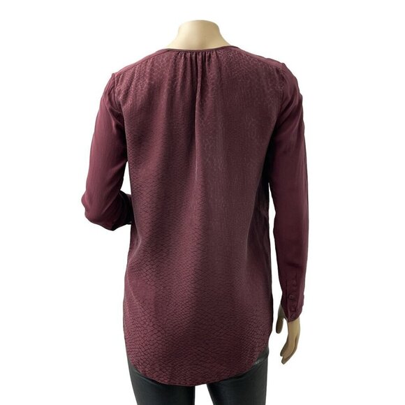 Rebecca Taylor Silk Keyhole Neck Crocodile Long Sleeve Blouse Purple Women M - Picture 3 of 12